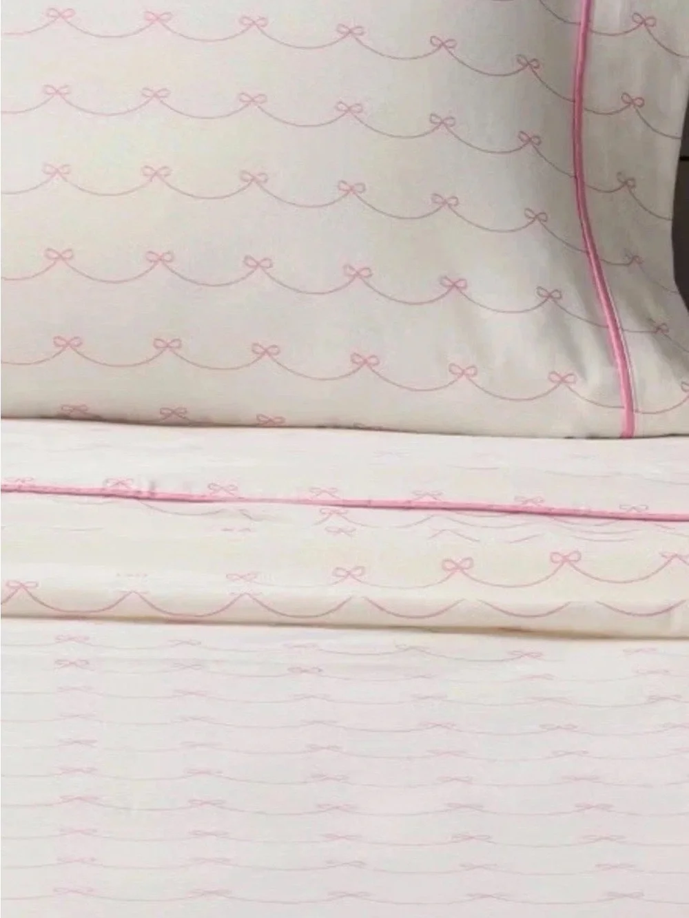 Pillowfort Pretty Bow Full 4-Piece Sheet Set Pink 220TC Cotton HTF NWT